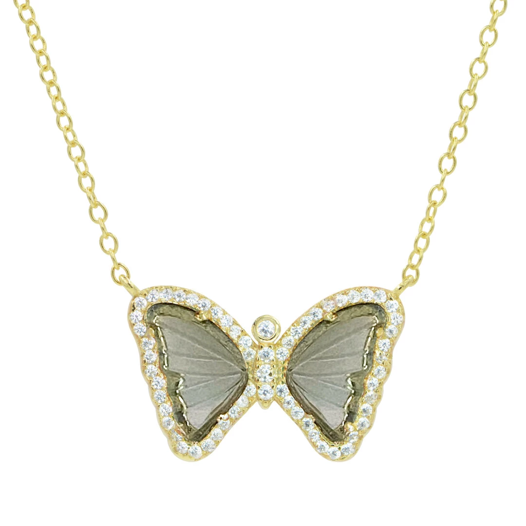 Kamaria Accessories The Mini Quartz CZ Butterfly Necklace In Gold Smokey 1 Kamaria Accessories The Mini Quartz CZ Butterfly Necklace In Gold Smokey