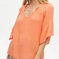 Michael Stars The Gauze Flutter Sleeve Top In Camilia Contemporary Clothing