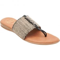 Andre Assous The Elastic Thong Sandal With Chain In Black Beige