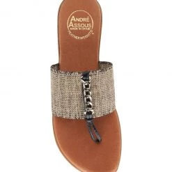 Andre Assous The Elastic Thong Sandal With Chain In Black Beige