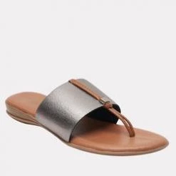 Andre Assous The Elastic Thong Sandal In Pewter