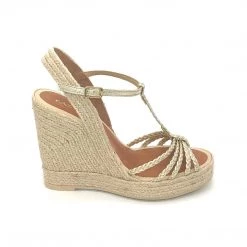 Casteller The Braided T-Strap Espadrille In Platino Metallic Shoes