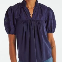 Red Haute Contemporary Clothing The Puff Sleeve Top In Navy