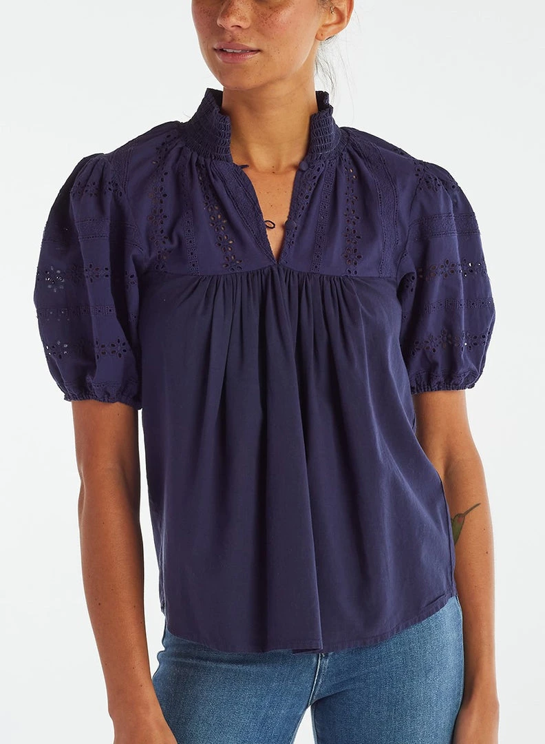 Red Haute Contemporary Clothing The Puff Sleeve Top In Navy 1 Red Haute Contemporary Clothing The Puff Sleeve Top In Navy