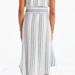 Red Haute Contemporary Clothing The Wrap Front Dress In Blue Stripe