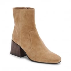 Blondo Shoes The Mid Stack Heel Square Toe Bootie In Taupe