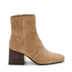 Blondo Shoes The Mid Stack Heel Square Toe Bootie In Taupe