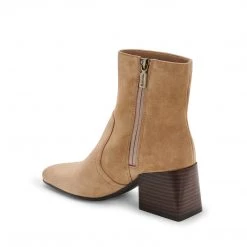 Blondo Shoes The Mid Stack Heel Square Toe Bootie In Taupe