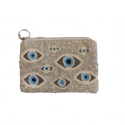 Tiana Designs Accessories The Beaded Mini Evil Eye Pouch In Silver
