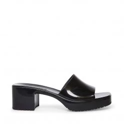 Steve Madden The PVC Block Heel Slide In Black Shoes