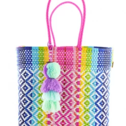 SQUEEZE DE CITRON The Large Tote With Hand Woven Pom In Rainbow Multi Handbags