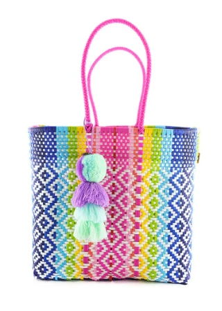 SQUEEZE DE CITRON The Large Tote With Hand Woven Pom In Rainbow Multi Handbags 1 SQUEEZE DE CITRON The Large Tote With Hand Woven Pom In Rainbow Multi Handbags