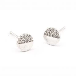 Tai Accessories The Circle Studs With Pave CZ Accents In Silver