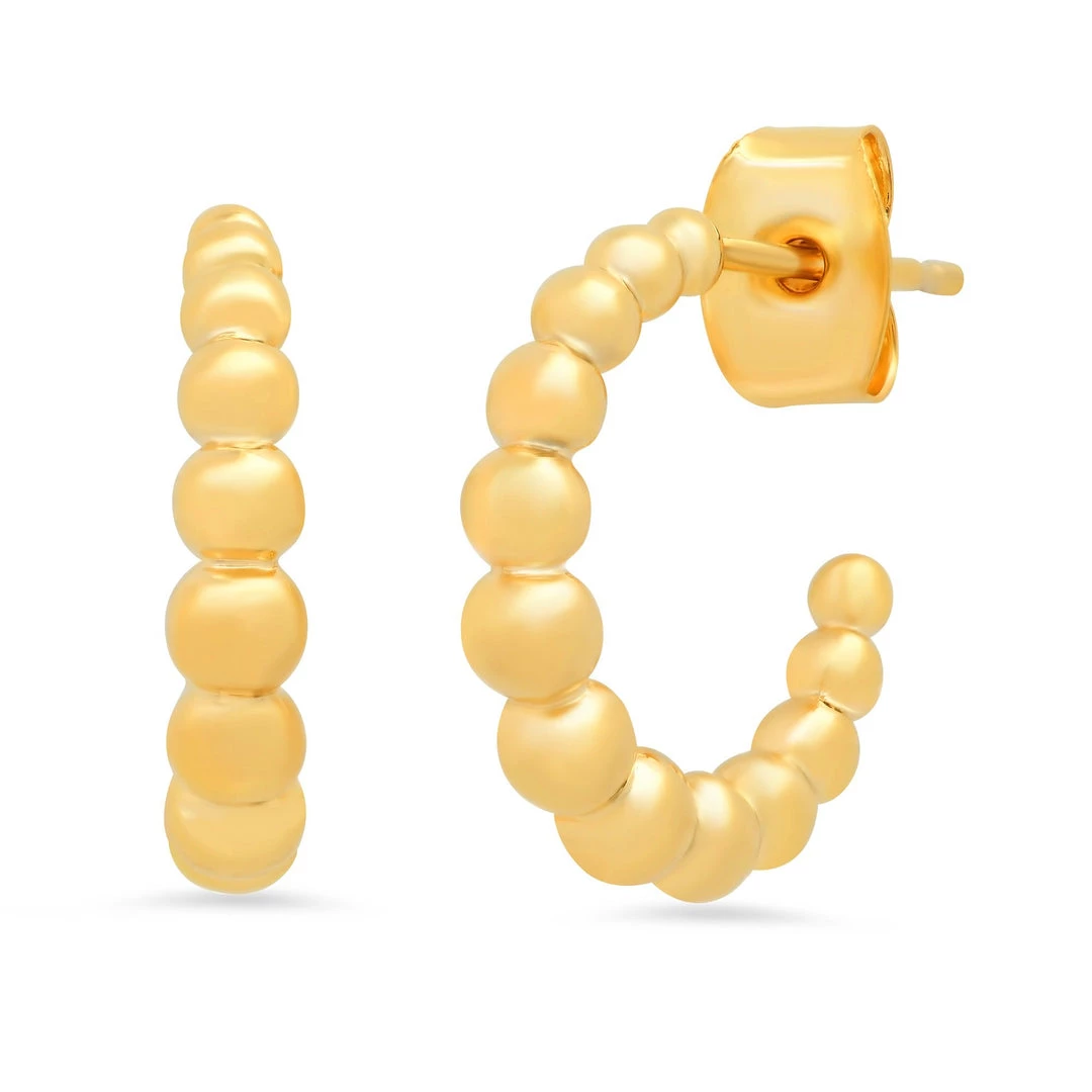 Tai Accessories The Graduated Ball Huggie Earrings In Gold 1 Tai Accessories The Graduated Ball Huggie Earrings In Gold