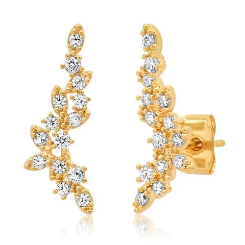 Tai Accessories The CZ Climbing Petal Earrings In Gold 1 Tai Accessories The CZ Climbing Petal Earrings In Gold
