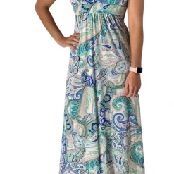 Veronica M The V-Neck Maxi In Green Blue Paisley