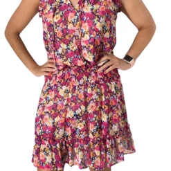 Veronica M The Sleeveless Smock Mini Dress In Pink Floral Contemporary Clothing