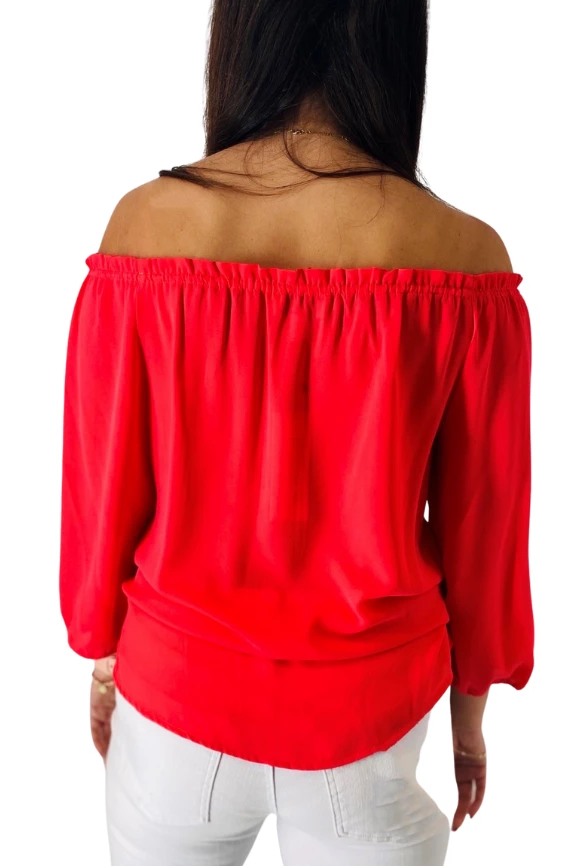 Veronica M Contemporary Clothing The Off The Shoulder Blouse In Neon Peach 2 Veronica M Contemporary Clothing The Off The Shoulder Blouse In Neon Peach