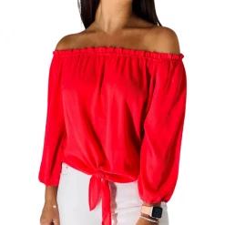 Veronica M Contemporary Clothing The Off The Shoulder Blouse In Neon Peach