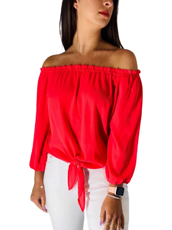 Veronica M Contemporary Clothing The Off The Shoulder Blouse In Neon Peach 1 Veronica M Contemporary Clothing The Off The Shoulder Blouse In Neon Peach