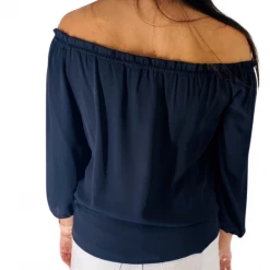 Veronica M The Off The Shoulder Blouse In Navy Contemporary Clothing