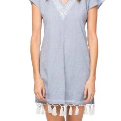 Subtle Luxury The V-Neck Coverup Dress In Denim Blue Contemporary Clothing