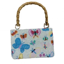Tiana Designs The Bamboo Handle Beaded Butterfly Bag In White Handbags