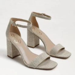 Sam Edelman The Block Heel Dress Sandal In Natural Linen Shoes