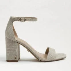 Sam Edelman The Block Heel Dress Sandal In Natural Linen Shoes