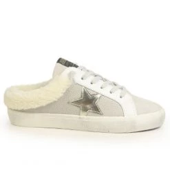Vintage Havana Shoes The Star Sneaker Mule With Faux Fur Trim In Taupe