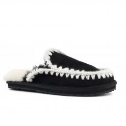 Mou The Crochet Stitch Slipper In Black